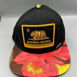 California Republic Hat‎ Men Black Floral Embroidered Official Snap Back Cap